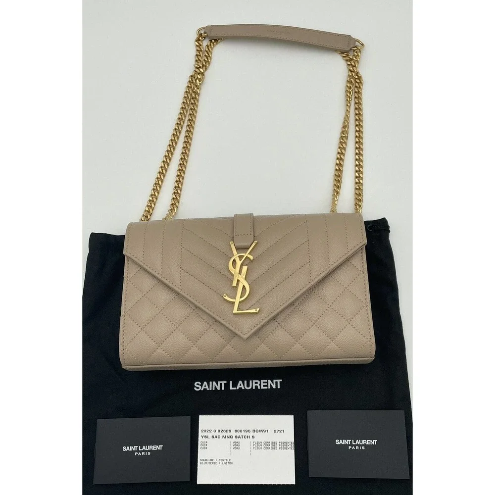 ❌SOLD❌Saint Laurent YSL Small Envelope Quilted Leather Crossbody Bag Purse Beige - Picture 3 of 12